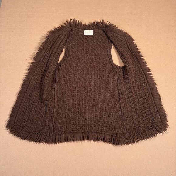 Vintage 60s Ann Arbor Brown Wool Fringe Knit Vest Boho Hippie Made in USA XS - Picture 3 of 8